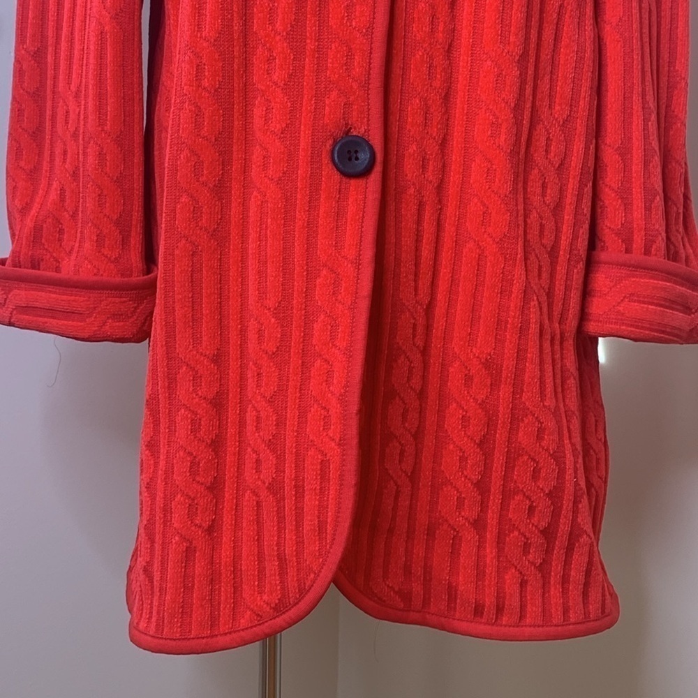 Lola Made in Italy Red Black Cable Knit Fur Collar Duster Cardigan Coat 8 44 - Picture 6 of 17